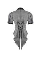 Load image into Gallery viewer, Goth Academy Style Striped Bat Collar Spiderweb Swish Tail Blouse IW149