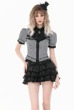 Load image into Gallery viewer, Goth Academy Style Striped Bat Collar Spiderweb Swish Tail Blouse IW149