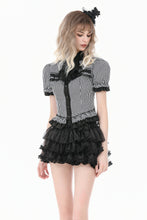 Load image into Gallery viewer, Goth Academy Style Striped Bat Collar Spiderweb Swish Tail Blouse IW149