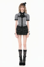 Load image into Gallery viewer, Goth Academy Style Striped Bat Collar Spiderweb Swish Tail Blouse IW149