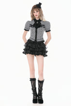 Load image into Gallery viewer, Goth Academy Style Striped Bat Collar Spiderweb Swish Tail Blouse IW149