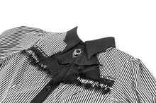Load image into Gallery viewer, Goth Academy Style Striped Bat Collar Spiderweb Swish Tail Blouse IW149