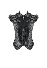 Load image into Gallery viewer, Gothic Striped blouse with Crow Emblem, Ruffled Wing Sleeves and Victorian Swallowtail Hem IW152