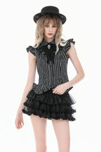 Load image into Gallery viewer, Gothic Striped blouse with Crow Emblem, Ruffled Wing Sleeves and Victorian Swallowtail Hem IW152