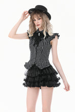 Load image into Gallery viewer, Gothic Striped blouse with Crow Emblem, Ruffled Wing Sleeves and Victorian Swallowtail Hem IW152