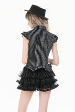 Load image into Gallery viewer, Gothic Striped blouse with Crow Emblem, Ruffled Wing Sleeves and Victorian Swallowtail Hem IW152