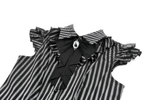 Load image into Gallery viewer, Gothic Striped blouse with Crow Emblem, Ruffled Wing Sleeves and Victorian Swallowtail Hem IW152