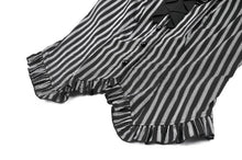 Load image into Gallery viewer, Gothic Striped blouse with Crow Emblem, Ruffled Wing Sleeves and Victorian Swallowtail Hem IW152