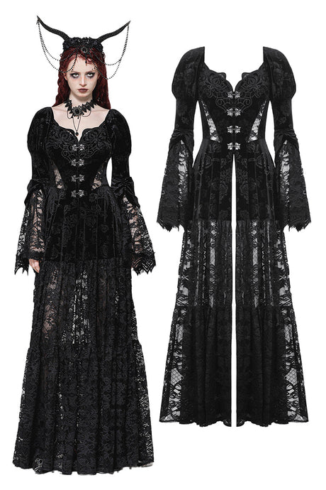 Gothic Embossed Velvet and Lace Long Outwear JW273