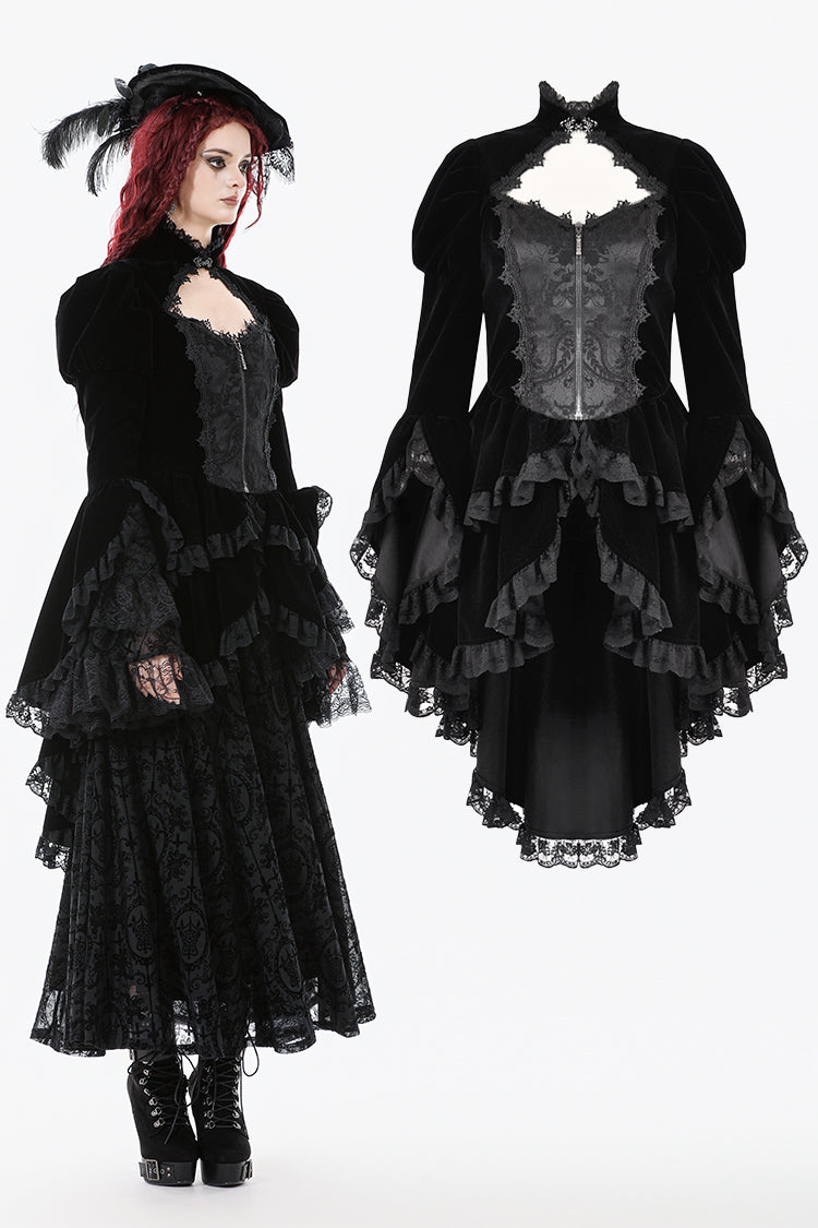 Thorn Oath Gothic Tiered Hem High Low Jacket JW288