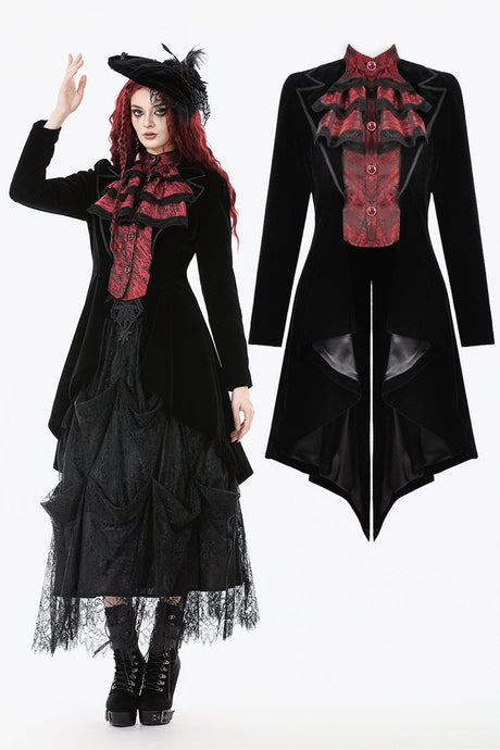 Gothic Red-Black Jacquard Faux Two-Piece Tailcoat JW290