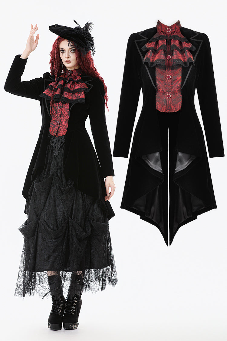 Gothic Red-Black Jacquard Faux Two-Piece Tailcoat JW290