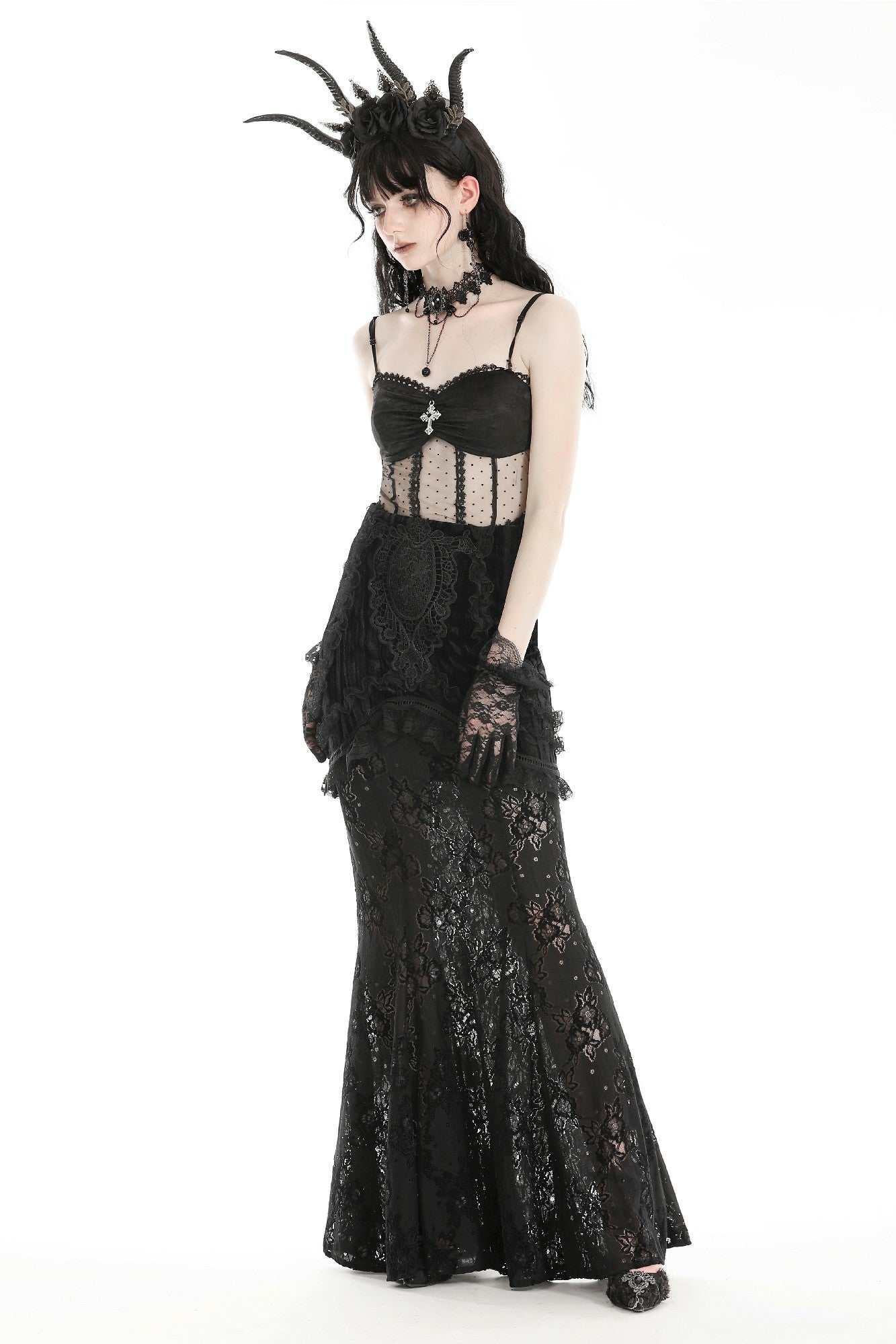 Gothic velvet patch lace elegant mermaid skirt KW347 – DARK