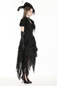 Gothic black distressed lace skirt KW352