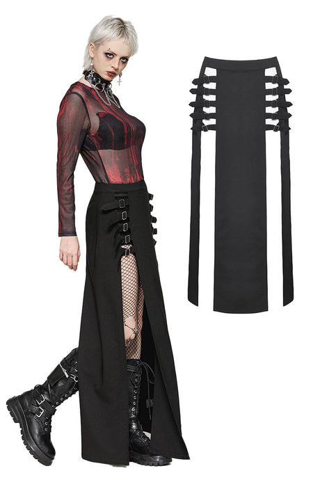 Punk Black Slit Metal Long Skirt KW367