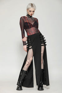 Punk Black Slit Metal Long Skirt KW367