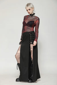 Punk Black Slit Metal Long Skirt KW367
