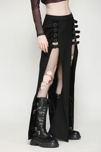 Punk Black Slit Metal Long Skirt KW367