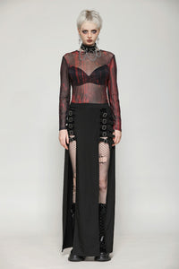 Punk Black Slit Metal Long Skirt KW367