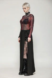 Punk Black Slit Metal Long Skirt KW367