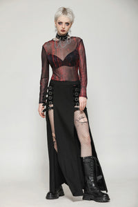 Punk Black Slit Metal Long Skirt KW367