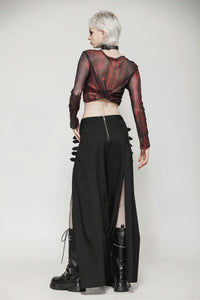 Punk Black Slit Metal Long Skirt KW367