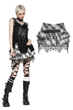Load image into Gallery viewer, Punk Black and White Checkered Asymmetrical Messy Net Skirt KW373
