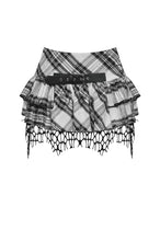 Load image into Gallery viewer, Punk Black and White Checkered Asymmetrical Messy Net Skirt KW373