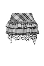 Load image into Gallery viewer, Punk Black and White Checkered Asymmetrical Messy Net Skirt KW373