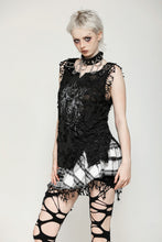 Load image into Gallery viewer, Punk Black and White Checkered Asymmetrical Messy Net Skirt KW373