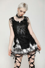 Load image into Gallery viewer, Punk Black and White Checkered Asymmetrical Messy Net Skirt KW373