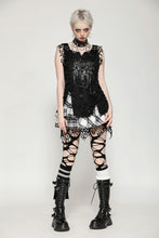 Load image into Gallery viewer, Punk Black and White Checkered Asymmetrical Messy Net Skirt KW373
