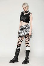 Load image into Gallery viewer, Punk Black and White Checkered Asymmetrical Messy Net Skirt KW373
