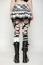 Load image into Gallery viewer, Punk Black and White Checkered Asymmetrical Messy Net Skirt KW373