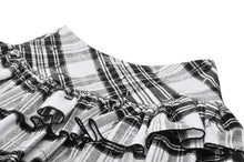 Load image into Gallery viewer, Punk Black and White Checkered Asymmetrical Messy Net Skirt KW373