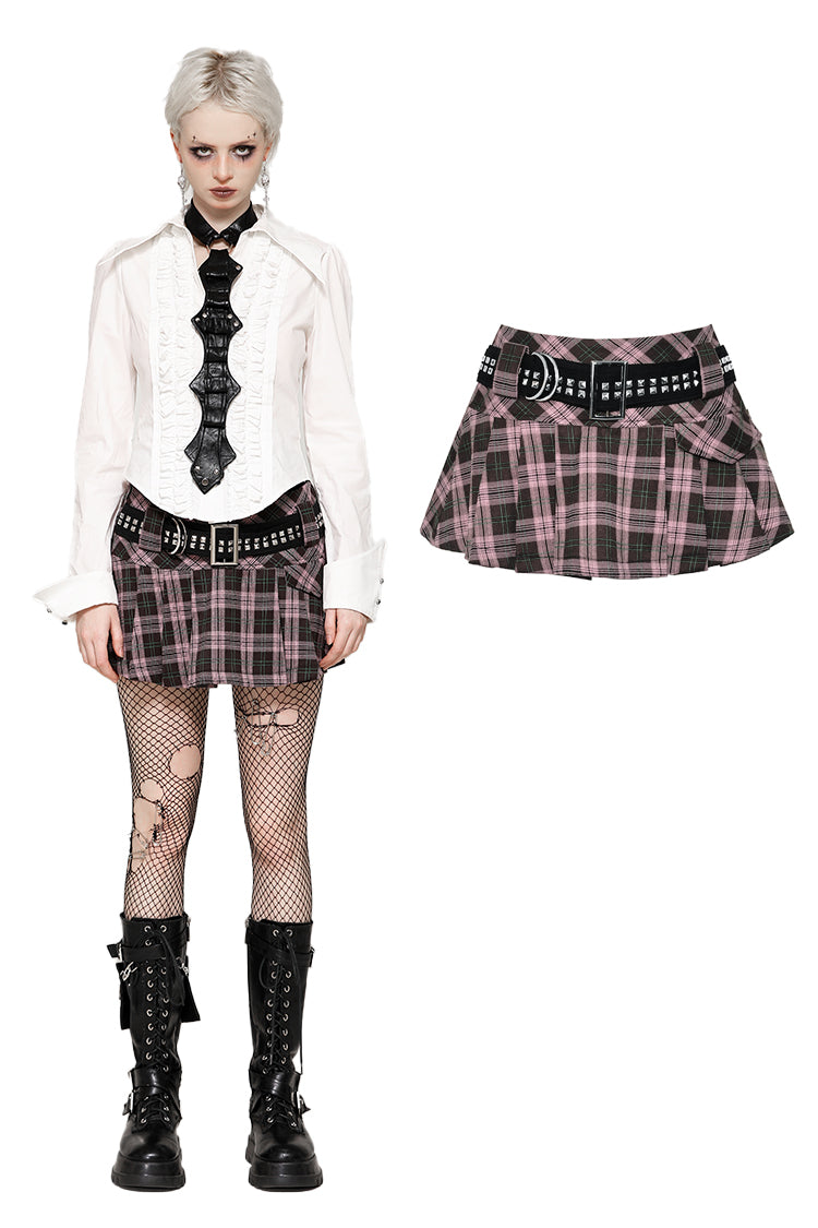 Punk Pink Plaid Mini Skirt KW374