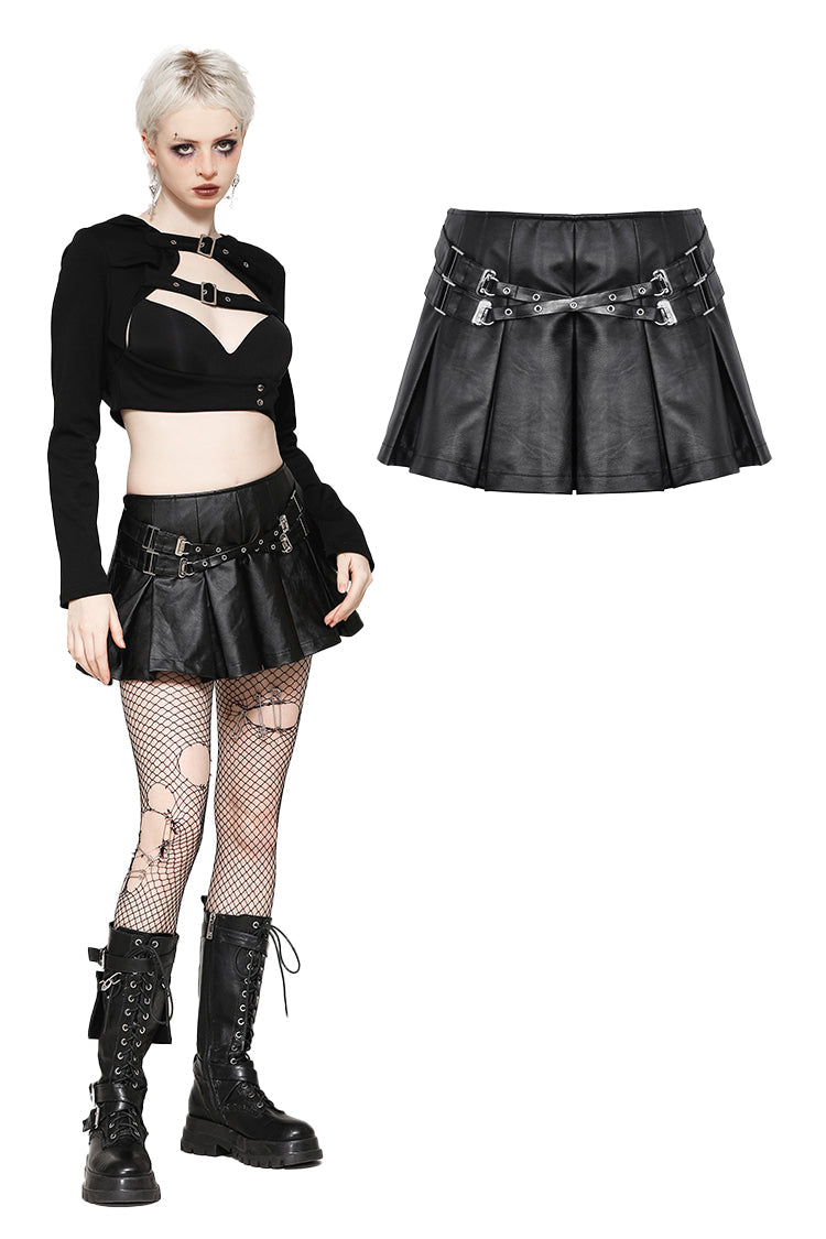 Punk Sassy Girl black PU leather low-waisted skirt KW375 – DARK IN