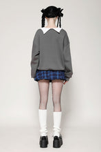 Load image into Gallery viewer, Indigo double-breasted gold star button plaid skirt KW378