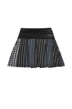 Load image into Gallery viewer, Colorful Plaid Patchwork Leather-Waist Skirt KW380