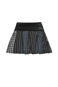 Colorful Plaid Patchwork Leather-Waist Skirt KW380