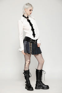 Colorful Plaid Patchwork Leather-Waist Skirt KW380