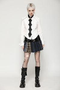 Colorful Plaid Patchwork Leather-Waist Skirt KW380