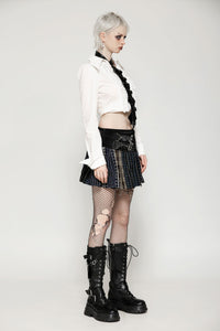 Colorful Plaid Patchwork Leather-Waist Skirt KW380