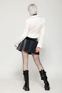 Colorful Plaid Patchwork Leather-Waist Skirt KW380