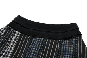Colorful Plaid Patchwork Leather-Waist Skirt KW380