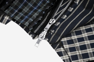 Colorful Plaid Patchwork Leather-Waist Skirt KW380