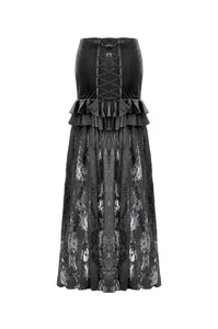 Gothic Velvet & Sheer Lace Paneled Long Skirt KW383