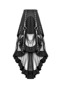 Metal Studded Punk Skirt with Mesh Tail and Pockets KW385