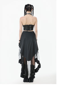 Metal Studded Punk Skirt with Mesh Tail and Pockets KW385