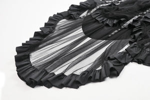 Metal Studded Punk Skirt with Mesh Tail and Pockets KW385